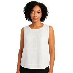 Vintage Kathy Che Sleeveless White Textured Grid Top Size 14 — Elegant Office/Ca